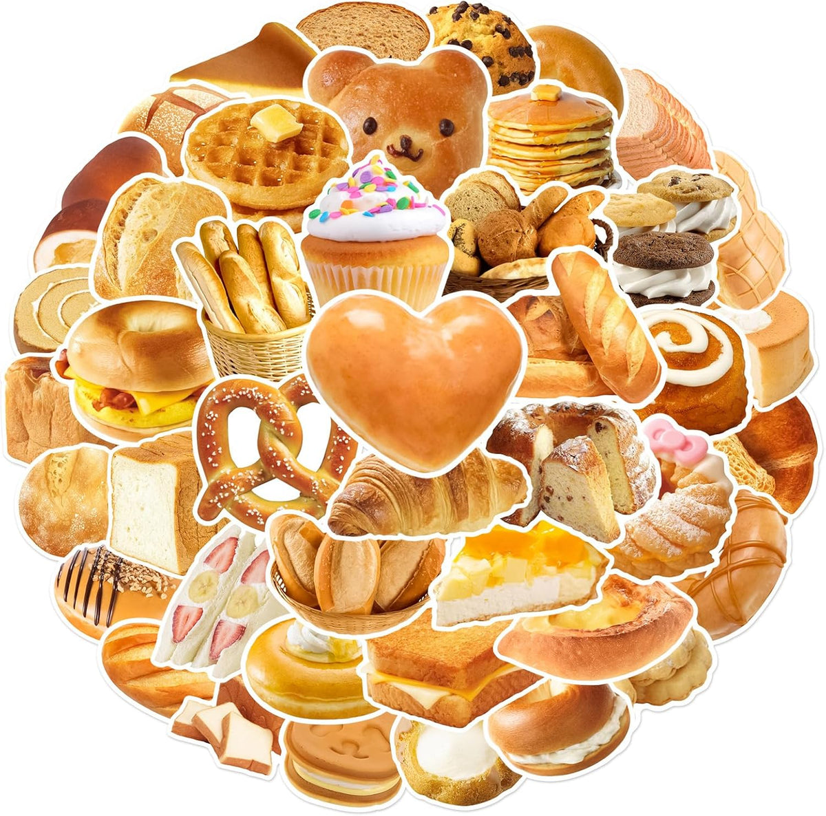 Hozeuiy 50pcs Album Cute Bread Stickers, Delious Food Decals Waterproof Decorative Decals for Scrapbook DIY Crafts