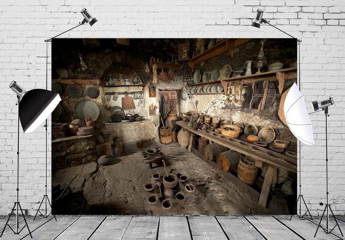 BELECO 9x6ft Countryside Fabric Rustic Old Rural Farmhouse Kitchen Backdrop Interior Pottery Kitchen Appliance Cooking