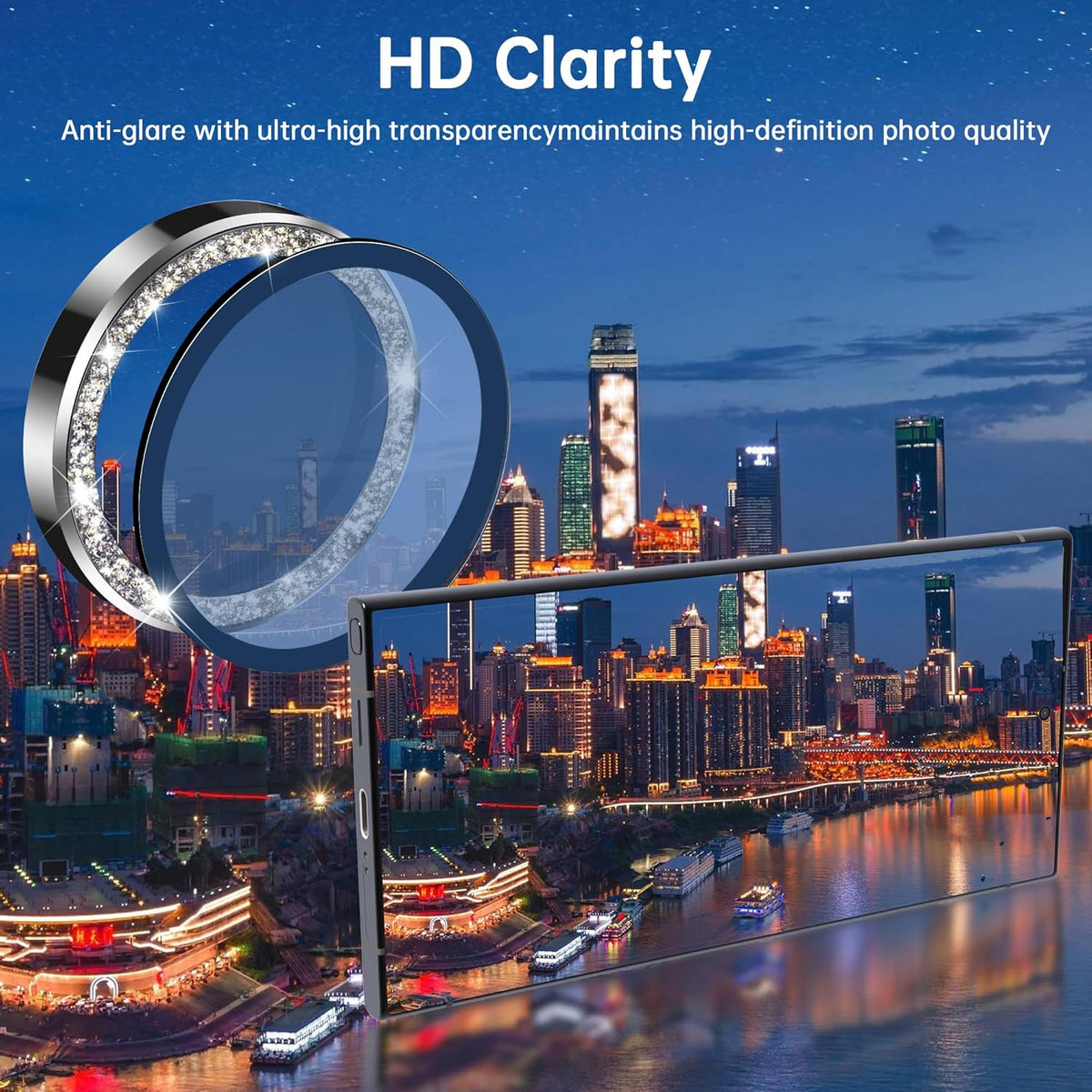 For Samsung Galaxy S23 Ultra Camera Lens Protector, Individual Lens Protector, Ultra HD 9H Tempered Glass Screen Protective Cover, Anti-scratch, Military Grade Drop Protection 2 Set. (Glitter Silver, S23 Ultra)