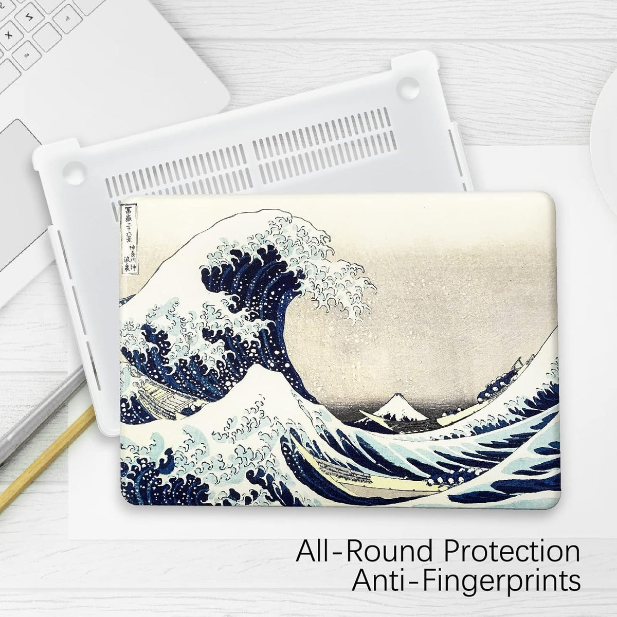 Compatible with MacBook Pro 13 inch Art Case Skin, 2022, 2021, 2020-2018 Release A1708 Pattern Painting Hard Shell with Keyboard Cover& Screen Protector (The Great Wave by Hokusai)