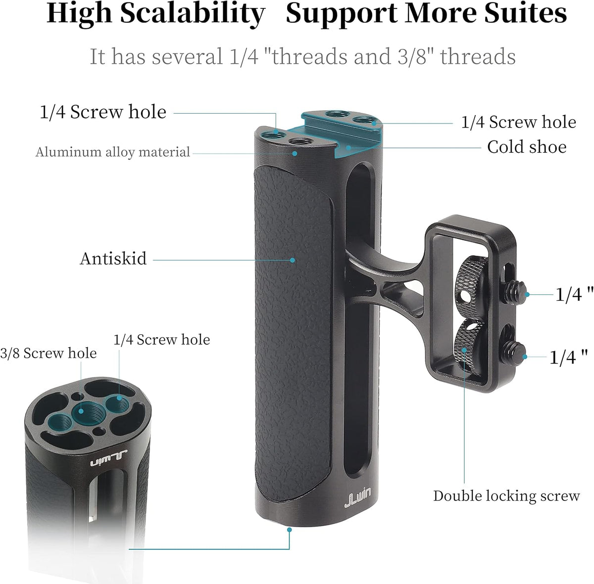 Hersmay 1/4"-20 Mini Side Handle Camera Hand Grip with Screws Stabilizer with ARRI-Style Mount Screw & Cold Shoe Mount