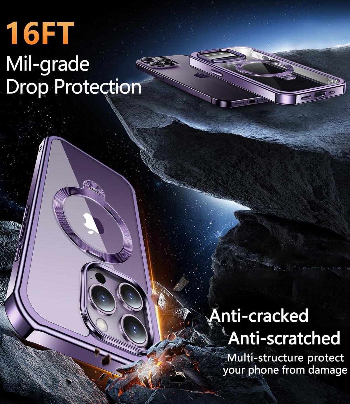 [360° Rotatable CD Stand & Built-in Privacy Screen] Magnetic Case for iPhone 14 Pro Max[Compatible with MagSafe&Full Signal]Mil-Grade Shockproof Full body Anti-Spy Cover for 14 Pro Max-Purple