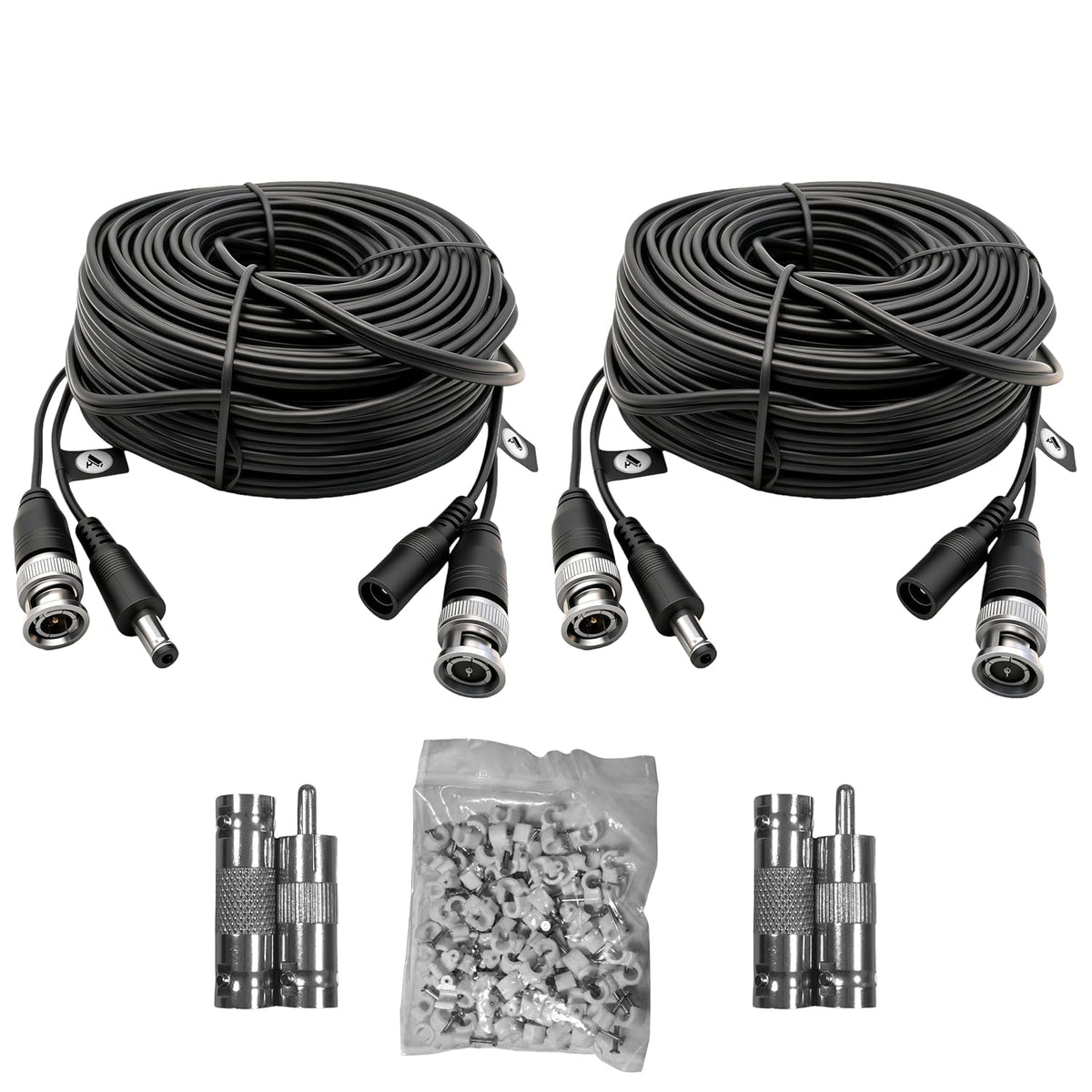 2 Pack 100ft (30M) 4K 4 100 Ultra HD BNC Video Cable Wire, Security Camera Extension Cable, All-in-One Siamese CCTV