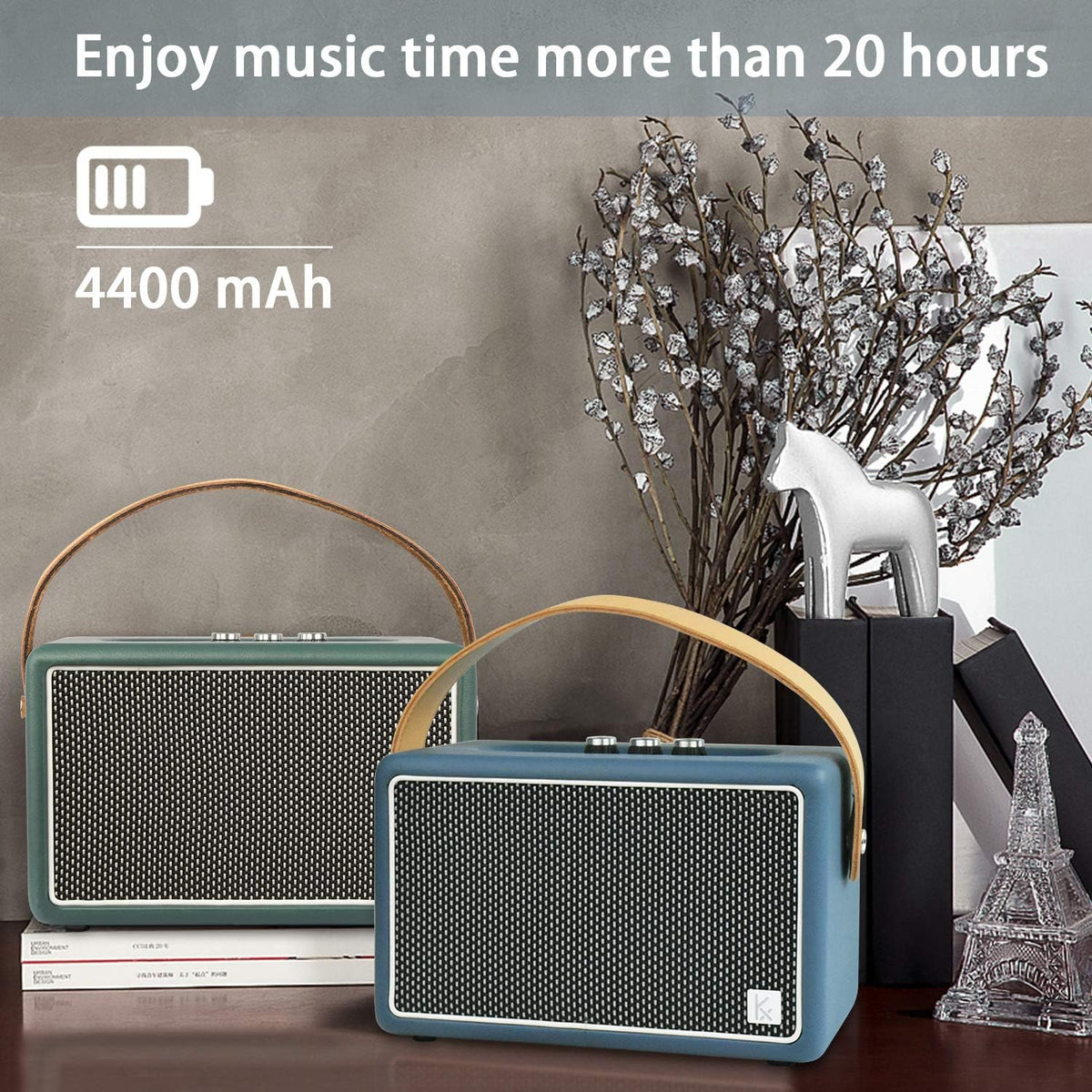 Vintage Bluetooth Speakers, KONEX 40W Leather Portable Wireless Speaker, Bluetooth 4.2 Heavy Bass Music Player, 20H Long Playtime, Mid Century Modern Decor for Home, Office, Party, Gift for Friend