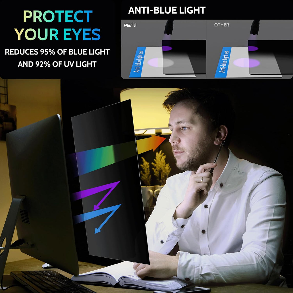 [2 Pack] 31.5 Inch Privacy Screen for Computer Monitor 16:9 Aspect Ratio, Eye Protection Anti Blue Light Glare Shield, 31.5inch Removable Black Blackout Anti Spy Desktop Security Private Filter