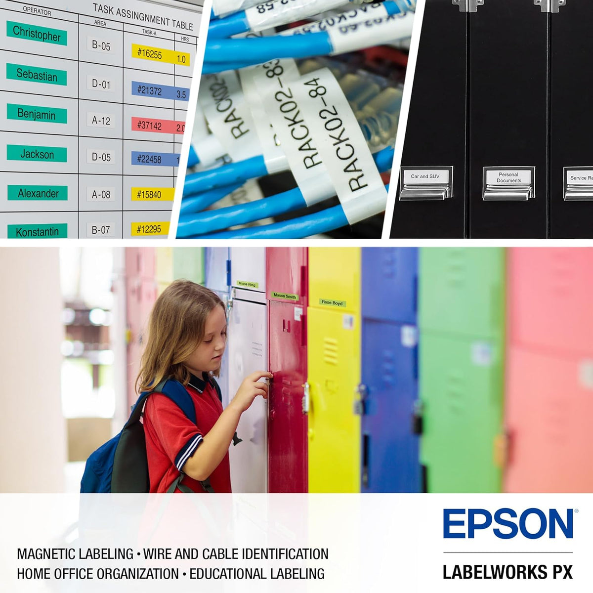 LABELWORKS Epson LW-PX750PCD Industrial Label Maker Kit - Complete Kit with Accessories, Compatible with Large Variety of Tape Types, Portable Handheld Label Printer