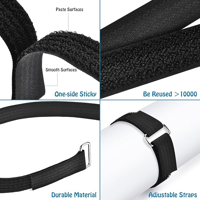 Nettbe 1"x19.7ft Hook and Loop Straps with 30 Buckles Adjustable Cut-to-Length Cable Ties - Reusable Nylon Fastening Tape Cable Straps for Storage or Organization (1in x 19.7ft)