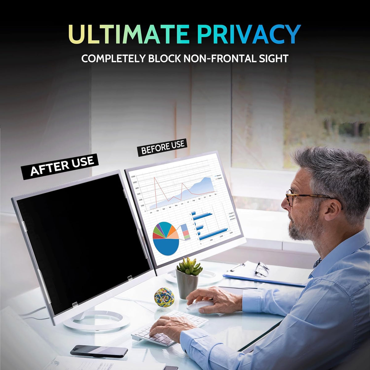 [2 Pack] 18.5 Inch Privacy Screen for Computer Monitor 16:9 Aspect Ratio, Eye Protection Anti Blue Light Glare Shield, 18.5inch Removable Black Blackout Anti Spy Desktop Security Private Filter