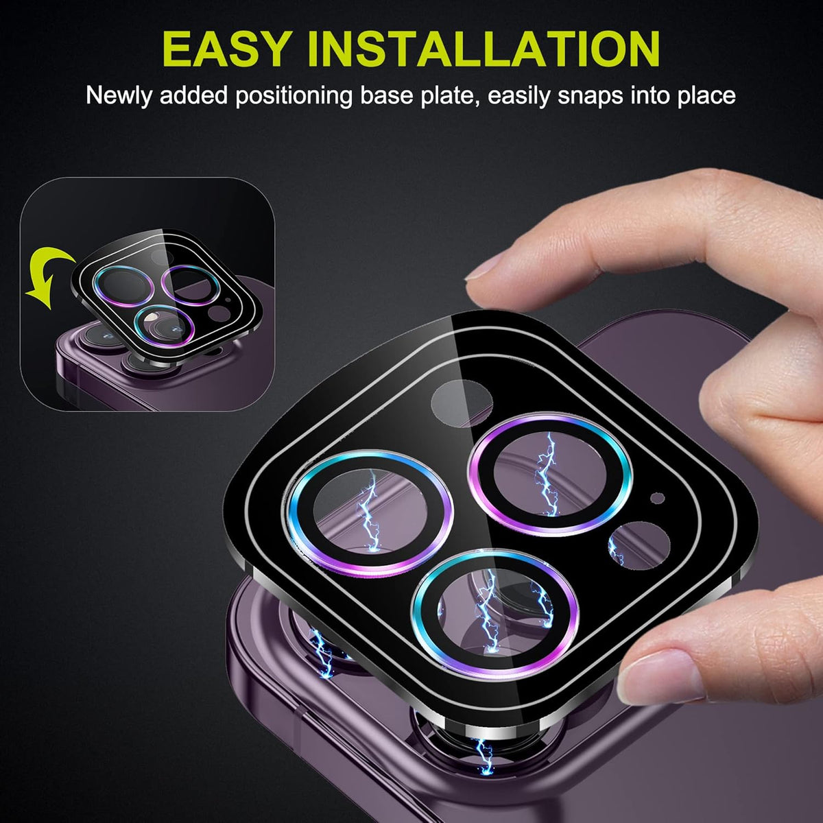 WSKEN for iPhone 14 Pro/iPhone 14 Pro Max Camera Lens Protector,[Night Shooting Mode] HD Tempered Metal Glass Camera Screen Protector Cover Film Accessories, Black + Colorful