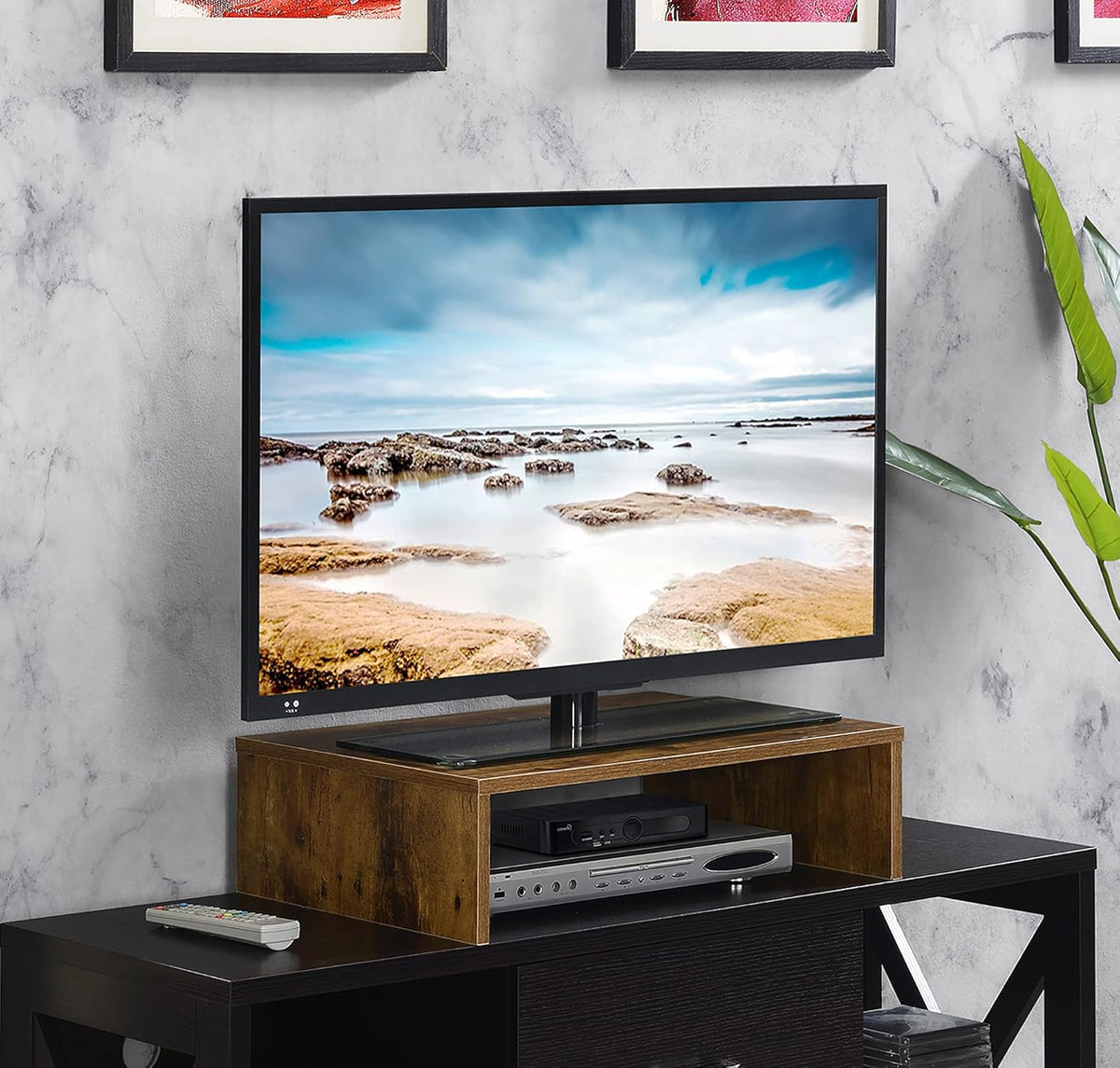 Convenience Concepts Designs2Go Small TV Riser 23.75", for TVs up to 26" - Contemporary TV or Computer Riser for Living Room, Modern Office, Den, Barnwood
