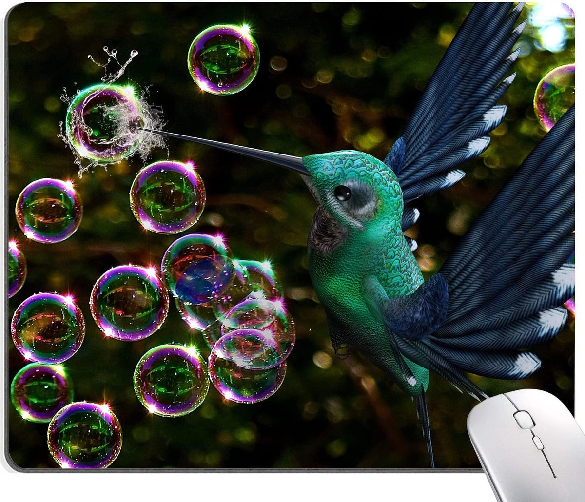Hokafenle Hummingbird Mouse Mat - Square Waterproof Non-Slip Rubber Base Mouse Pad for Office & Home Laptop
