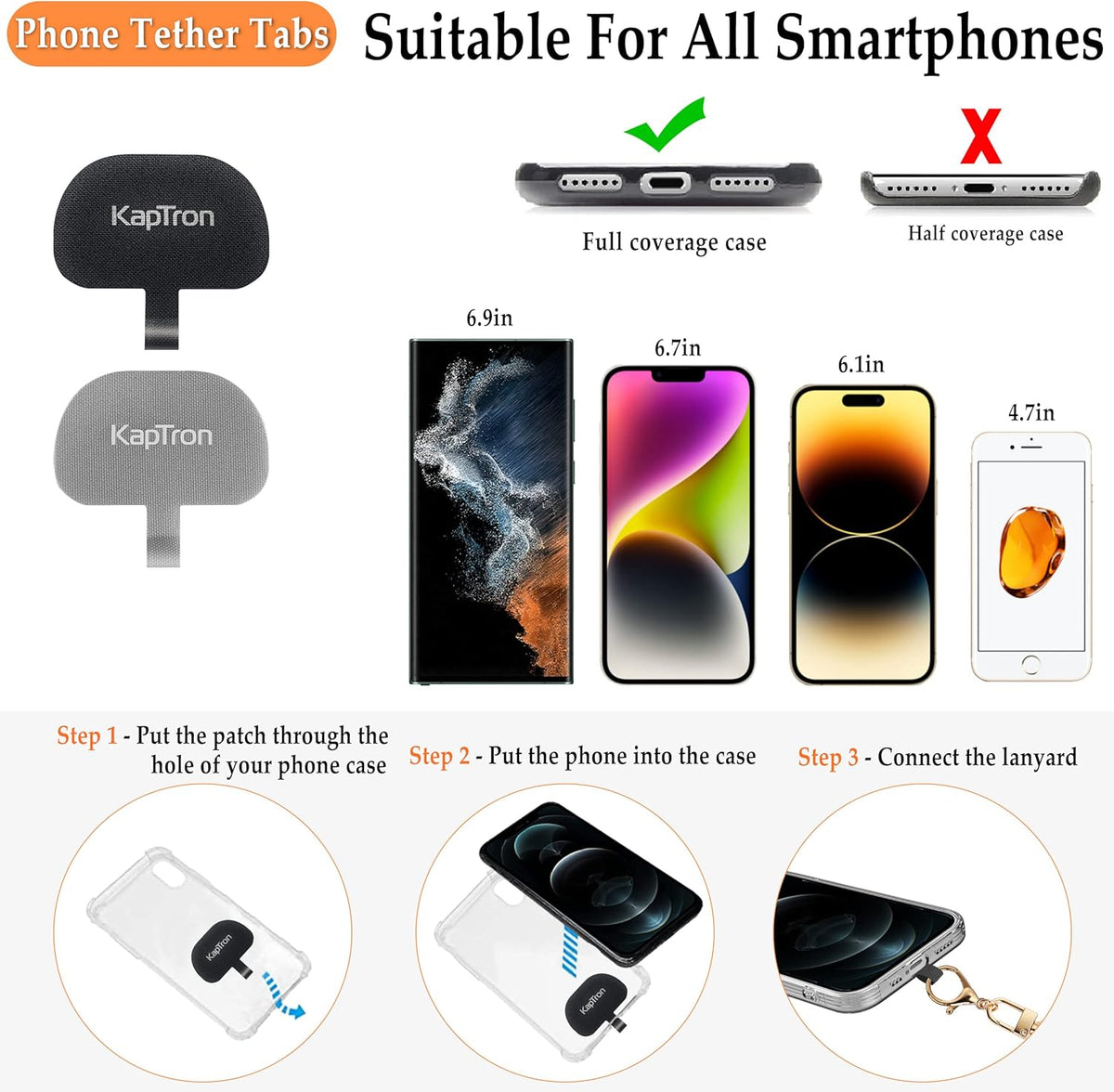 Universal Phone Lanyard with Wrist Strap, Adjustable Crossbody Cell Phone Lanyard Neck Strap and Wristlet Strap with 2 Lobster Clips, Phone Tether Patches and Phone Straps (Black/Gold, 2 Pack)