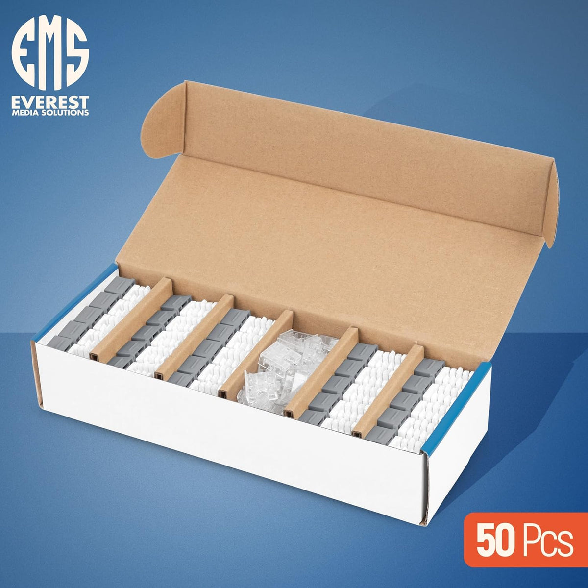 Everest 90° Angled RJ45 Cat6 Keystone Jacks 50-Pack in Gray - Slim Profile Female RJ45 Connectors - Cat 6 Keystone Jack - Compatible with 90° Angled Speed Termination Tool - easyJACK (B094WB91H3)
