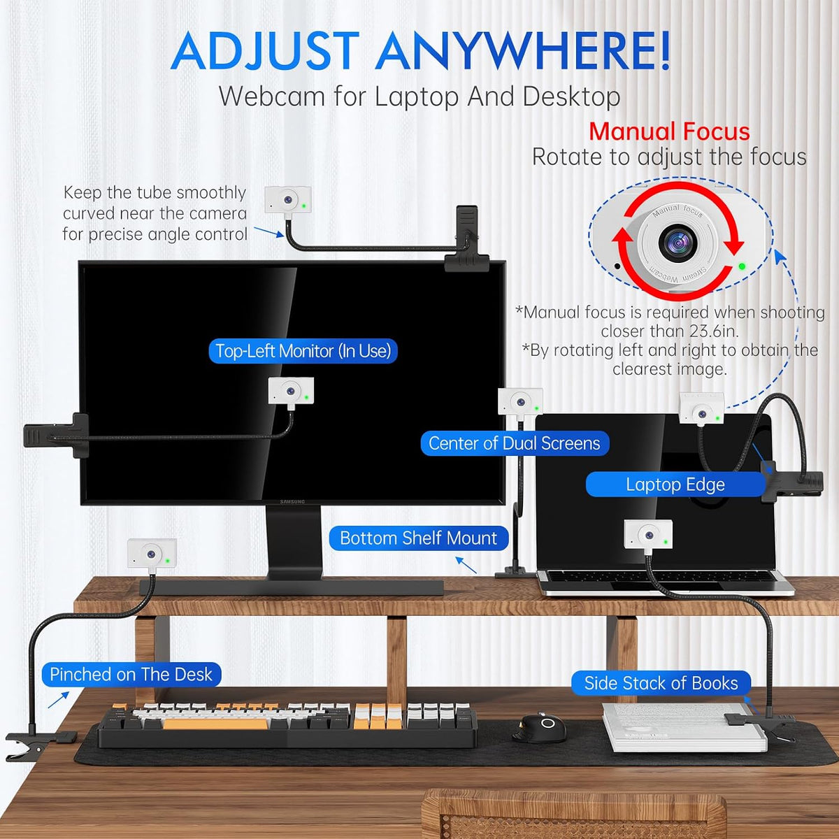 Danyesth HD1080P 30fps Webcam for PC, Laptop Camera USB with Adjustable Gooseneck with Zoom, Full-Body View