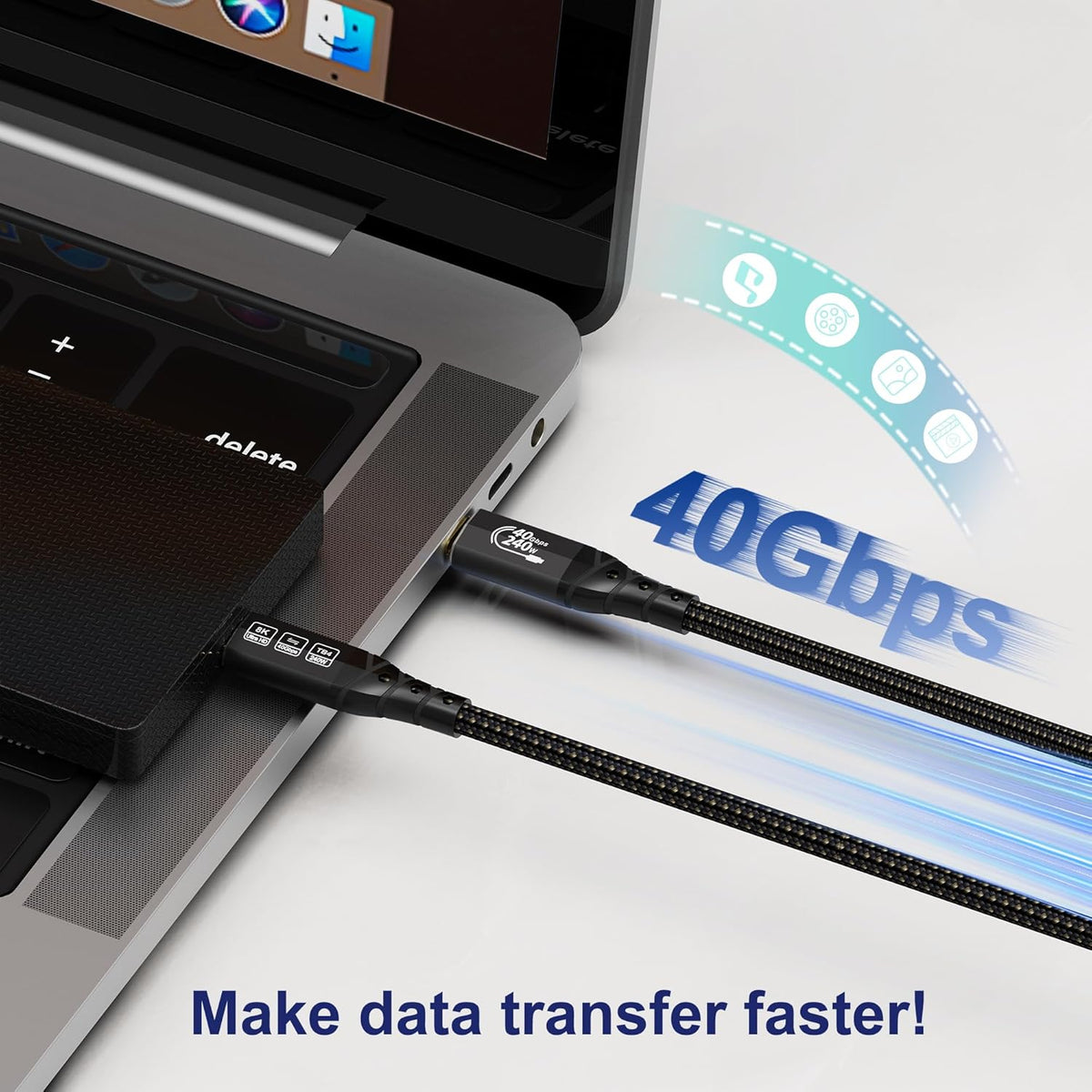 8K/4K 4 10FT/3m, 40Gbps 240W USB4 3, 16 ZIKNYDO for Thunderbolt Cable Data Transfer, Cable, USB C Monitor Cable