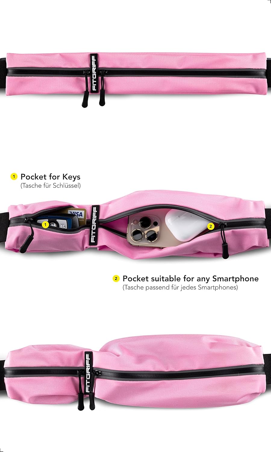 Fitgriff® Running Belt for Men & Women - Secure Jogging Pouch for Phone, Keys & Essentials - For All Cell Phones