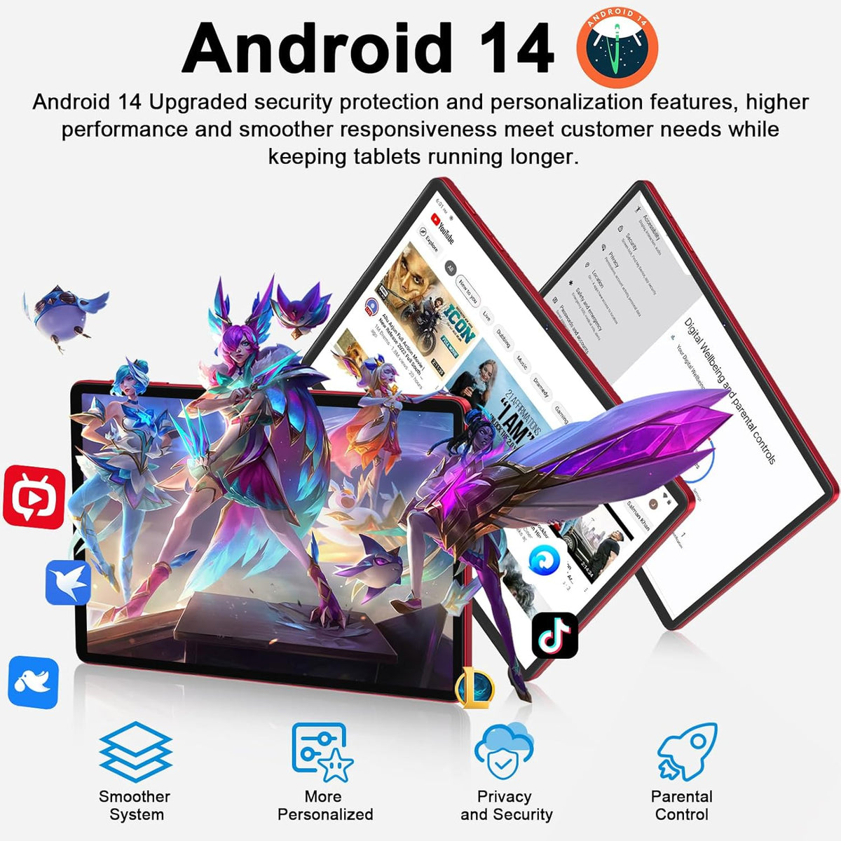 Android 14 Tablet 11 Inch Tablets, 24GB RAM 256GB ROM(1TB Expand), Octa-Core Tablets with 8000 mAh Battery, 5G WiFi, Bluetooth 5.0, Android Tablet 5MP+13MP Dual Camera, IPS Touch Screen, GPS Tab-Red