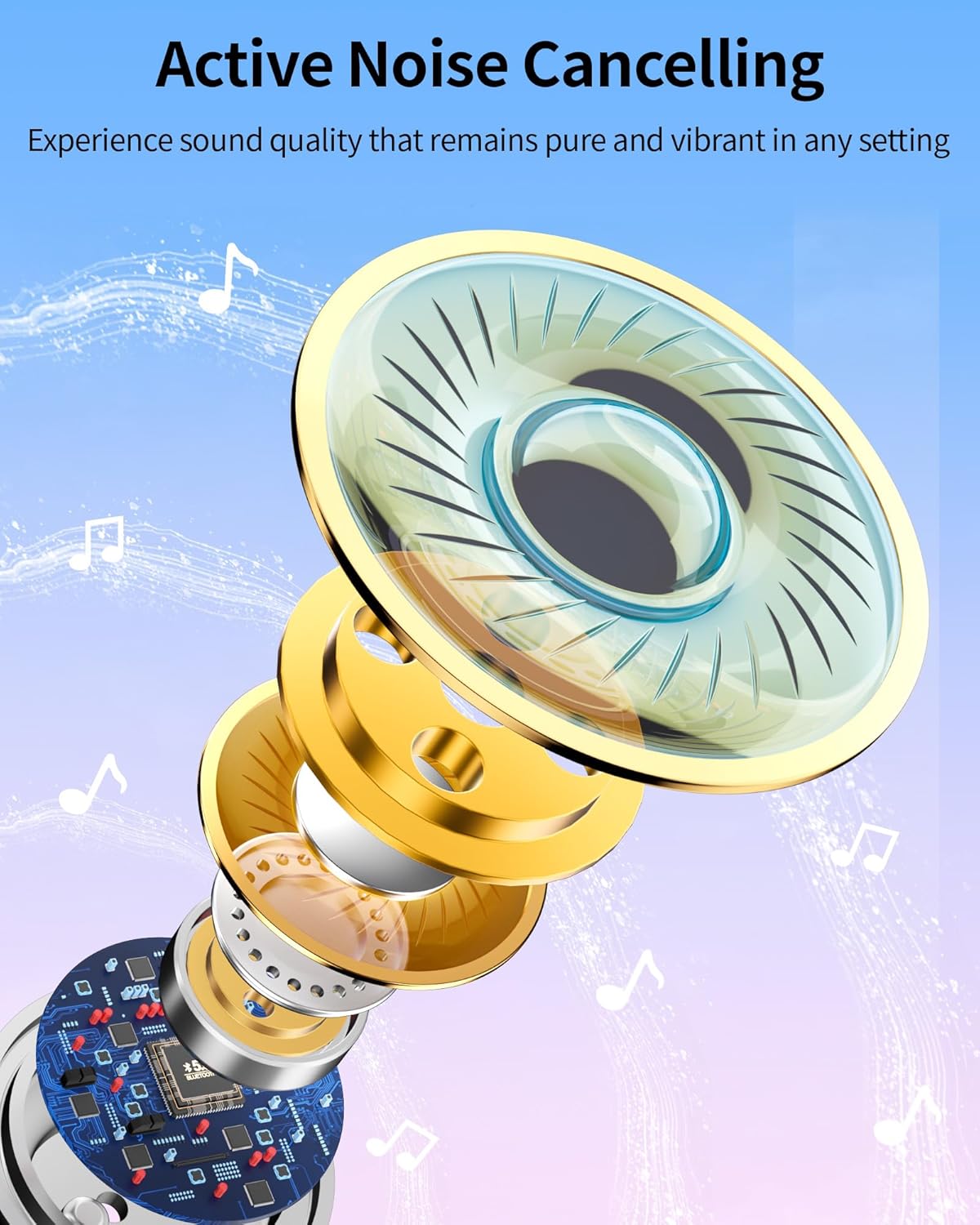 PocBuds Bluetooth Headphones Wireless Earbuds 80hrs Playtime Wireless Charging Case Digital Display Sport Ear Buds with Earhook Deep Bass IPX7 Waterproof Over-Ear Earphones for Phone Laptop Rose Gold