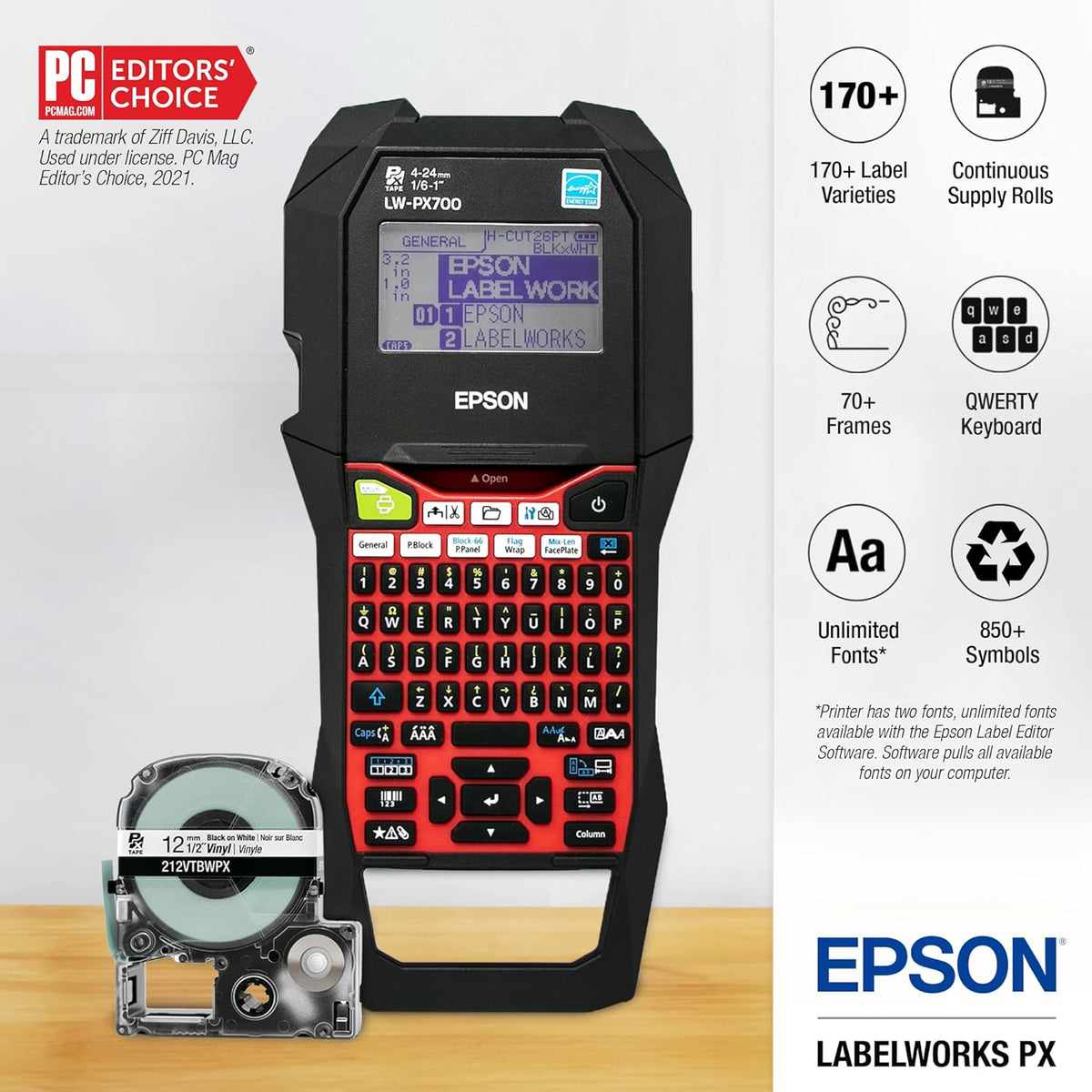 LABELWORKS Epson LW-PX700 Industrial Label Maker Kit - Compatible with Large Variety of Tape Types, Portable Handheld Label Printer