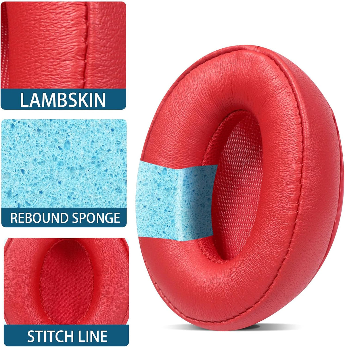 Replacement Ear Pads for Headphones - Compatible with SENNHEISER Momentum On-Ear 1（OE1 & OE2） HD1 | Extra Durable Ear Cushions Soft Memory Foam for Comfort - Red Lambskin