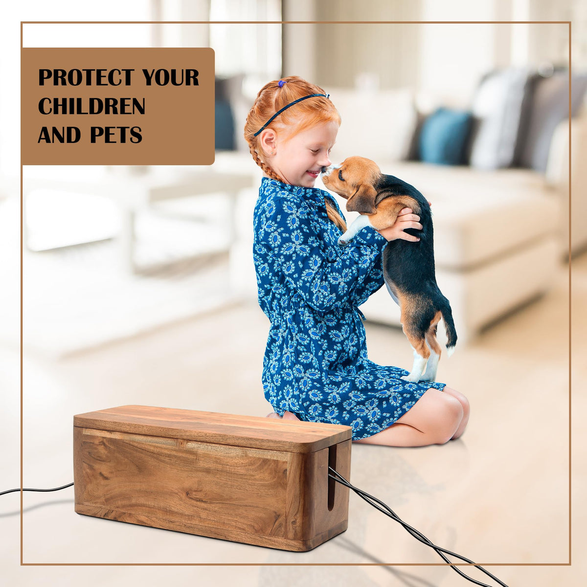 Large Cable Management Box - Acacia Wood - Cable Organizer Box and Power Strip Box for Electrical Cord Management - Hide Desk Cord and Floor Cables - Wire Storage and Organization for Cords