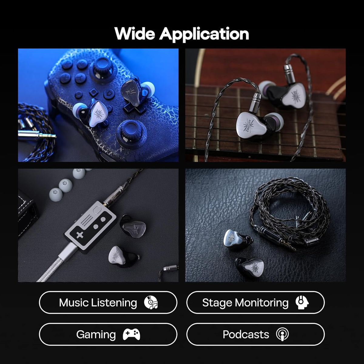Linsoul Kiwi Ears KE4 in Ear Monitor, 2DD+2BA Hybrid Earphone, Gaming Earbuds, HiFi Wired IEM, with Detachable IEM Cable for Musician Audiophile (Silver)