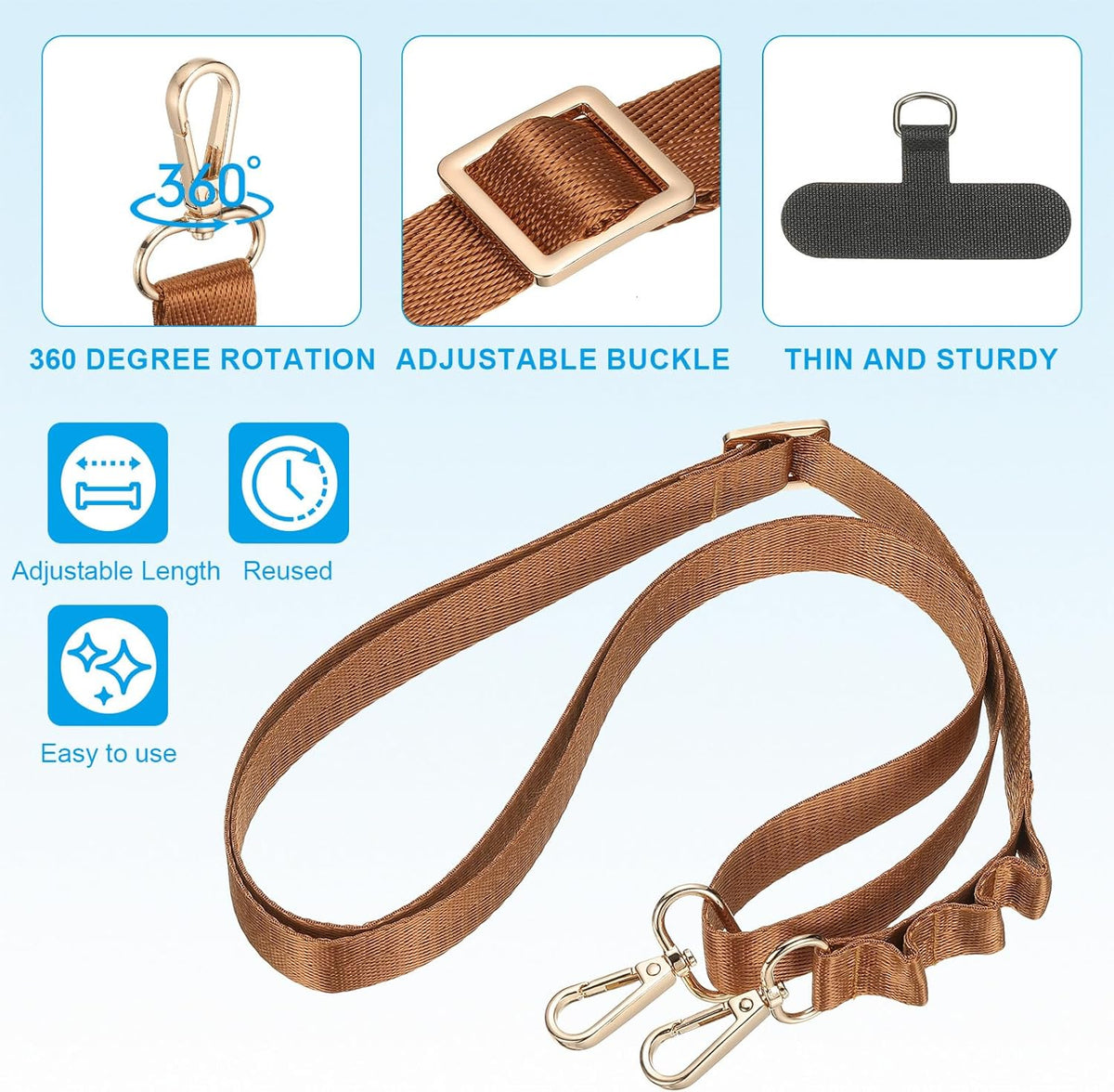 PATIKIL Universal Cell Phone Lanyard, Adjustable Crossbody Phone Strap Anti-Theft Polyester Neck Lanyard with Patches for Concerts Gym Travel Secure Hands-Free Carry, Gold