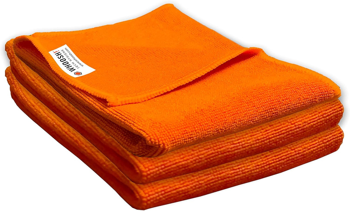 WHOOSH! Microfiber Cleaning Cloth, 3 Pack, Glasses and Screen Cleaning Cloth, Suitable for TV, Car Screen, Computer, Laptop, iPad, MacBook, Smart Phone, Monitor, Watches (14”x14”), Orange