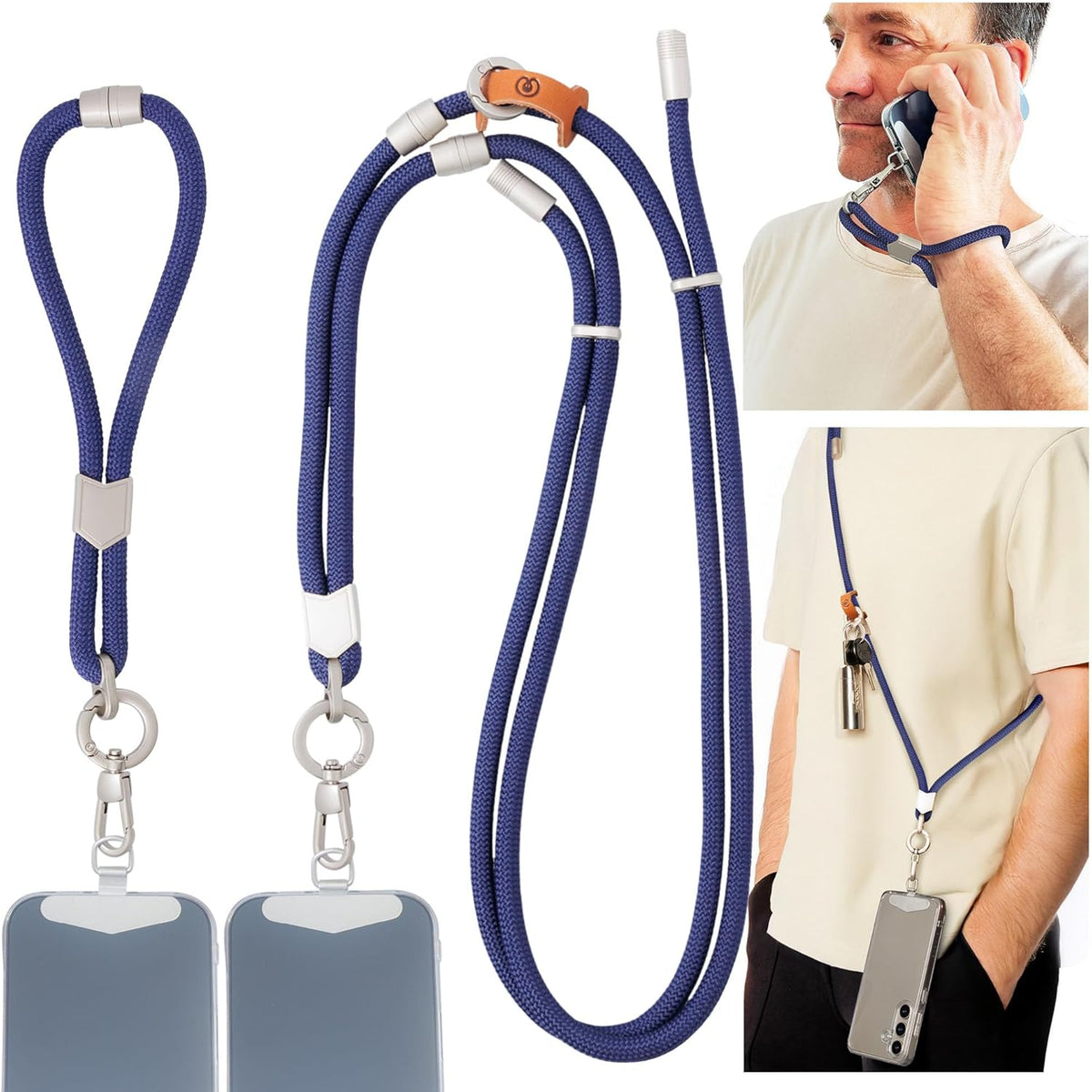 Pulpo 2-in-1 Cell Phone Wrist Strap and Lanyard Navy - Anti Theft Phone Lanyard for Men & Women, Wrist Straps for Phones, Lanyards for Smartphones, Adjustable Cellphone Leash & Safety Strap Tether