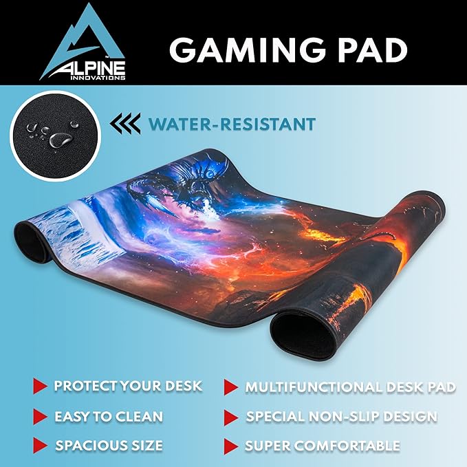 Alpine Innovations Surface Mat with Stitched Edges | Giant Mouse Pad 16” x 33” | Durable Non-Slip Rubber Base | Computer Keyboard Pad for Desktops | HUD