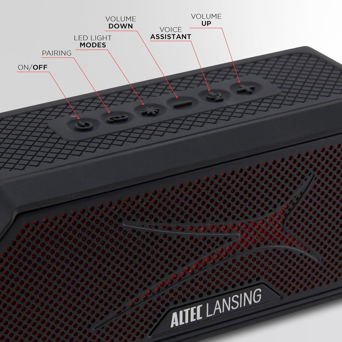 Altec Lansing Magnetic Bluetooth Speaker HYDRAJOLT 2.0, Waterproof IP67, 12W Output Power, 16H Battery, Multicolor LED, 100ft Wireless Range, Voice Assistant, USB-C Quick Charge
