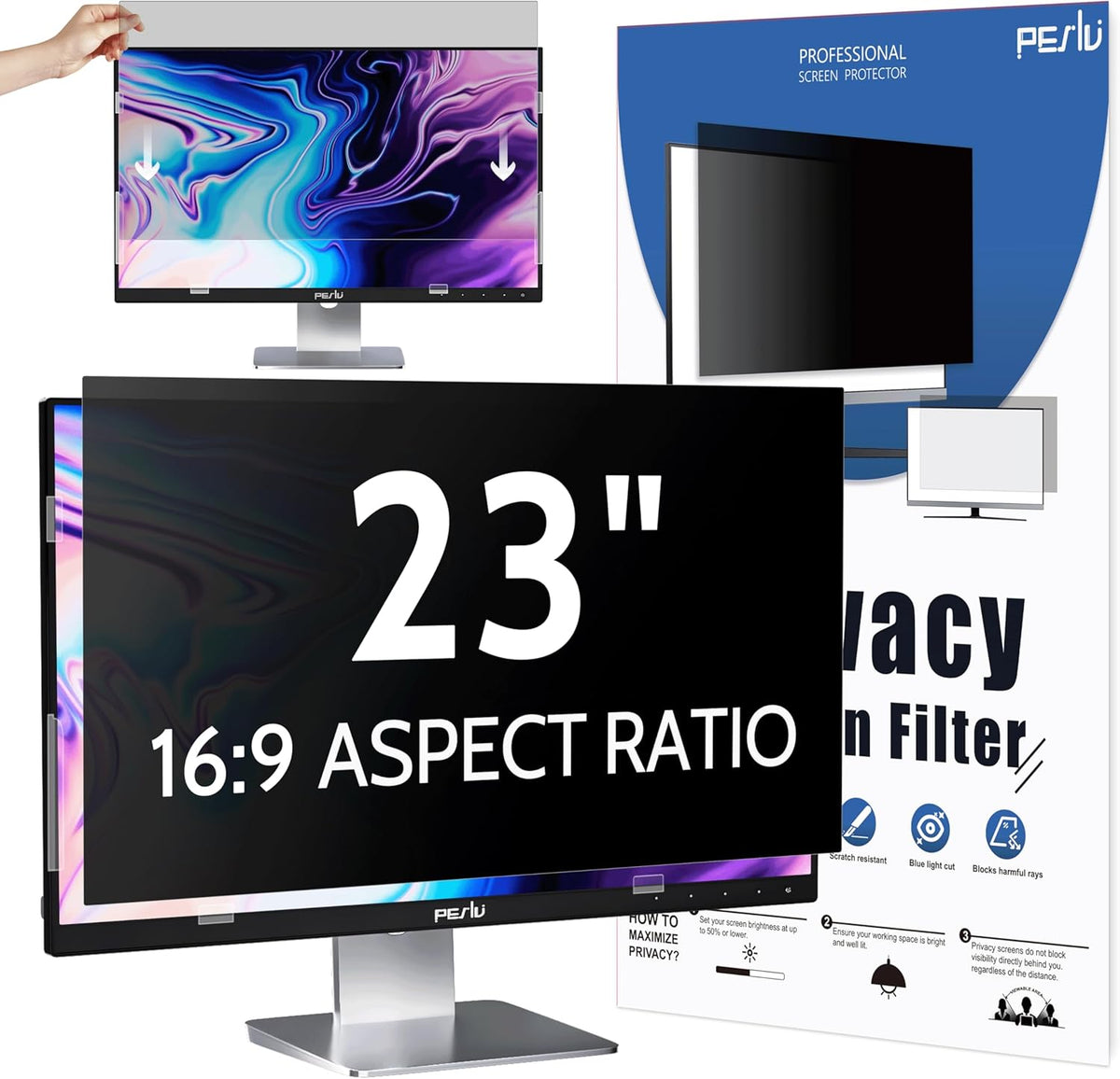 Computer Privacy Screen 23 Inch for 16:9 Widescreen Monitor, Removable 23inch Anti Blue Light Anti Glare Monitor Privacy Filter Shield
