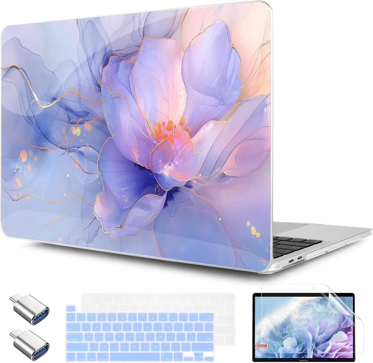 TWOLSKOO Compatible with MacBook Pro 13 inch Case 2023-2016 A2338 M2/M1 A2251 A2289 A2159 A1989 A1706, Plastic Hard Shell Cover & Keyboard Skin & Screen Protector, Blue Marble