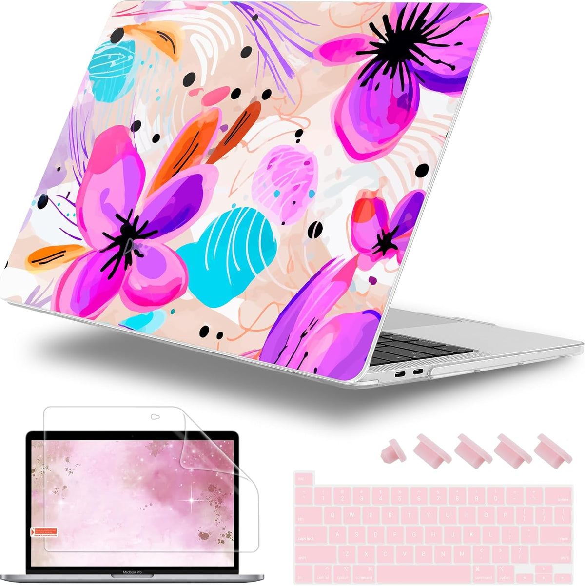 for MacBook Pro 16 inch Case 2019 2020 Release Model A2141, Plastic Hard Shell Cover with Keyboard Cover & Screen Protector for MacBook Pro 16 inch with Touch Bar & Touch ID, Trendy Floral