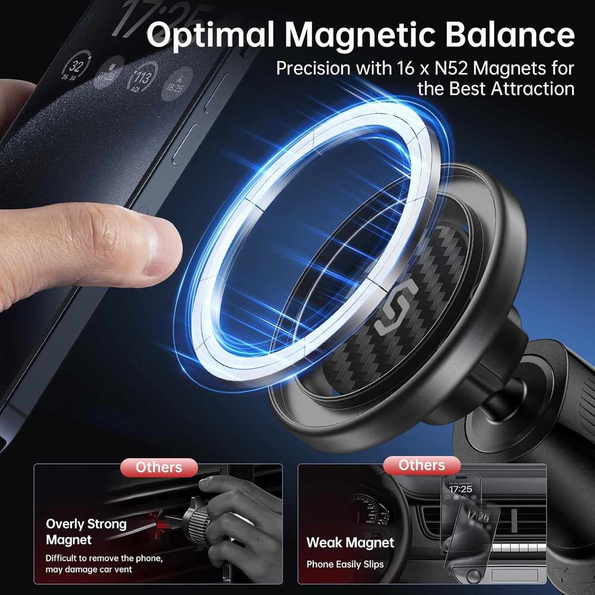 SYNCWIRE for MagSafe Car Mount, Flexible Rotation Magnetic Phone Holder for Car Vent, Hands Free Car Air Vent Phone Holder Clip Universal Compatible with iPhone 16 15 14 13 12 Pro Max Plus