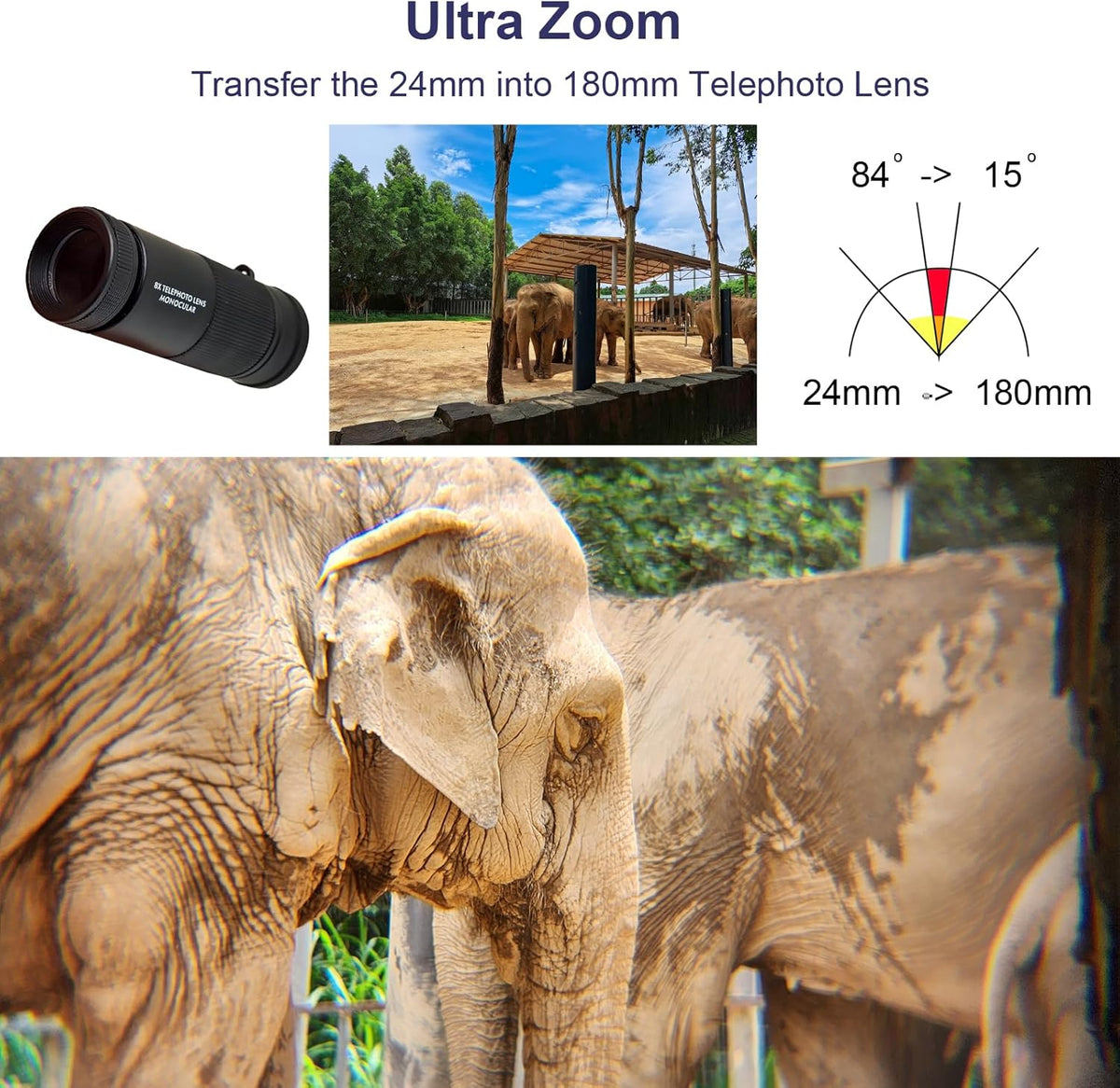 FotoZ 8X Monocular Telescope for iPhone & Android and Most Smartphone, with 8X Optical Zoom Telephoto Lens & 17mm Universal Phone Clip & Storage Bag