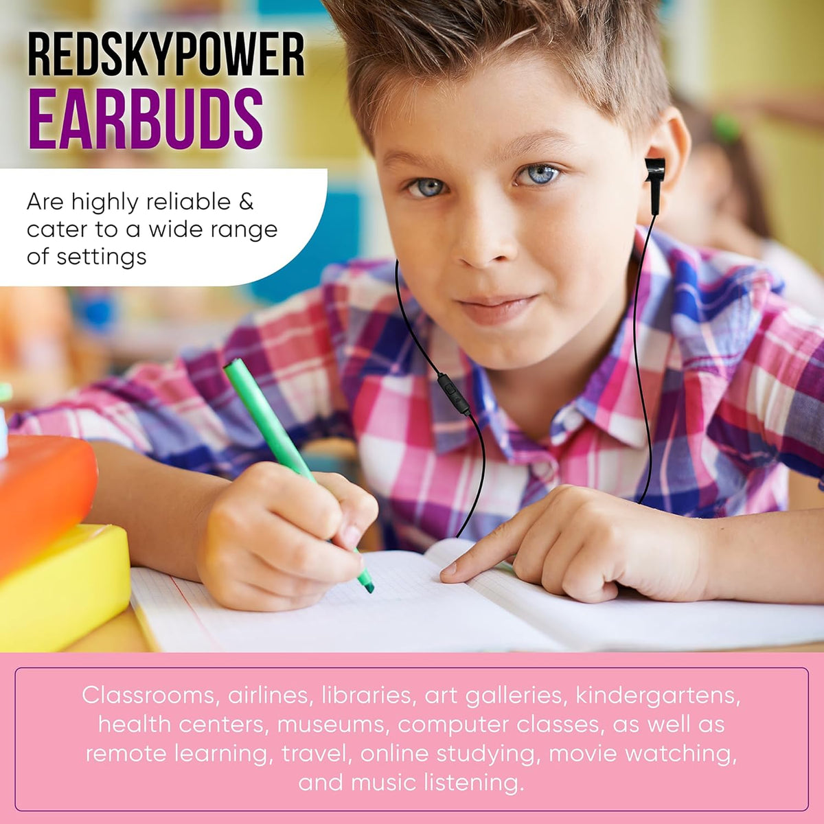 10 Pack Multi Color Kid's Wired Microphone Earbud Headphones - Disposable Earbuds with Mic for Classroom, Libraries,