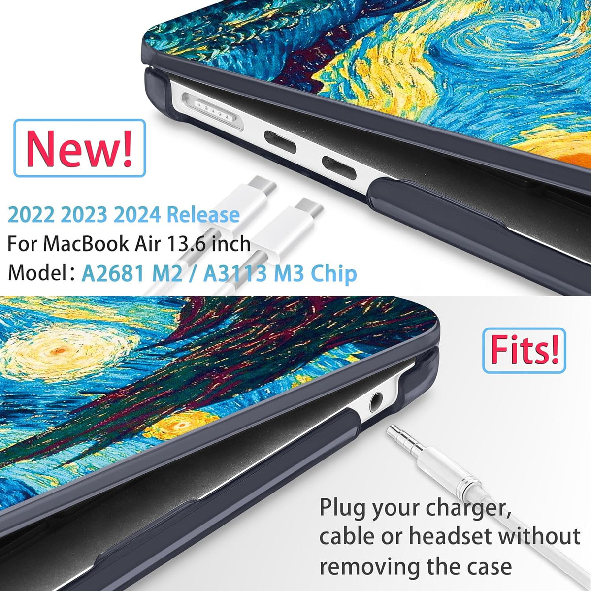Mektron for 2025 M4 MacBook Air 13.6 Inch A3240 Case Fits 2023 A2681 M2 2024 A3113 M3 Chip with Liquid Retina Display, Printed Plastic Hard Shell Cover for MacBook Air 13.6", Abstract Starry Sky
