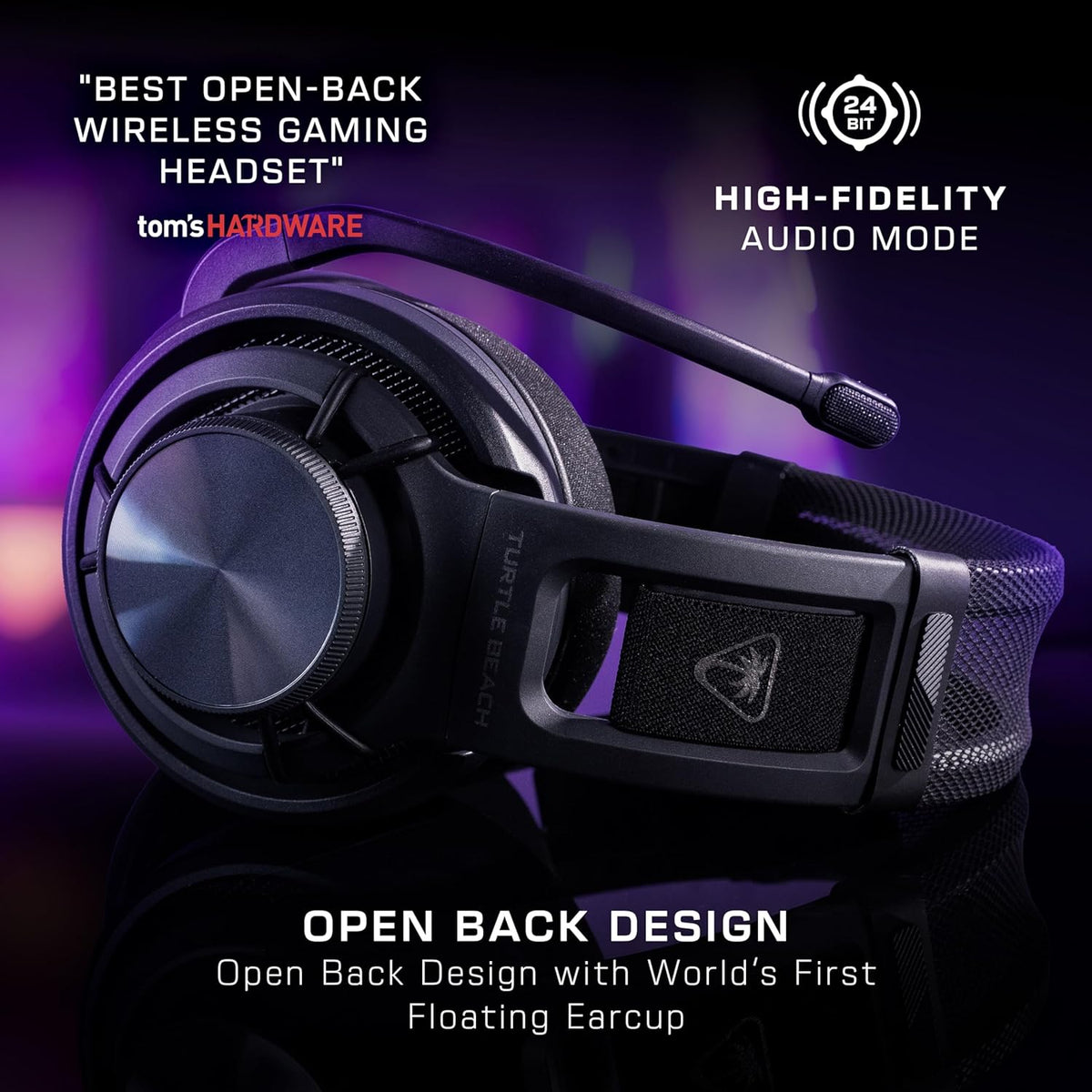 Turtle Beach Atlas Air Wireless Open Back PC Gaming Headset - PC, PS5, PS4, Mobile - 24-bit High-Fidelity Audio, Broadcast Grade Mic, Bluetooth, Floating Earcup, Memory Foam Cushions, 50-Hr Battery