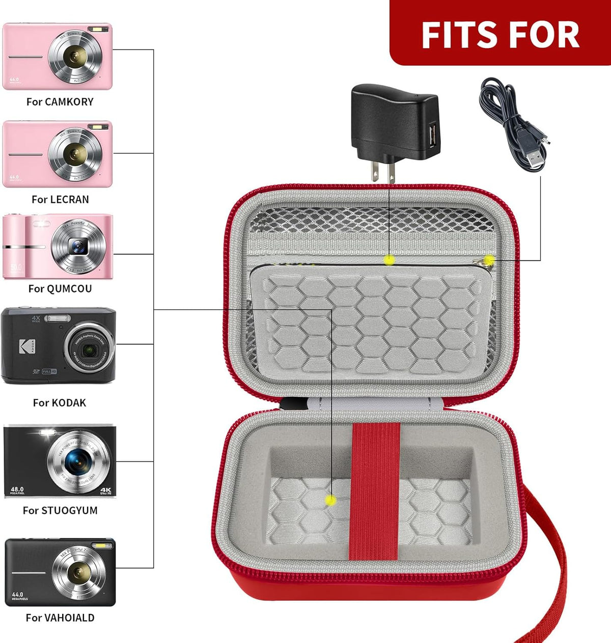 Carrying & Protective Case for Digital Camera, AbergBest 21 Mega Pixels 2.7" LCD Rechargeable HD/Kodak Pixpro/Canon PowerShot ELPH 180/190 / Sony DSCW800 / DSCW830 Cameras for Travel - Red