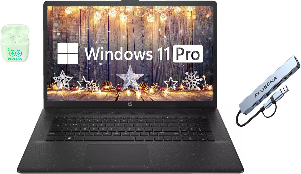 HP 17.3" Business Laptop Computer, 32GB RAM 1.2TB Storage (1TB SSD+256GB Docking Station Set), 10-Core Intel Core i5, Windows 11 Pro Laptop with Microsoft Office License Included, PLUSERA Earphones