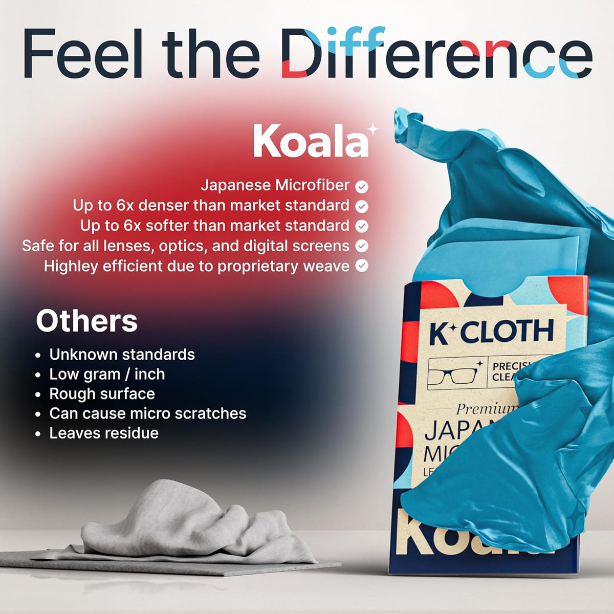 Koala Lens Cleaning Cloth | Japanese Microfiber | Glasses Cleaning Cloths | Eyeglass Lens Cleaner | Eyeglasses, Camera, VR/AR Headset, and Screen Cleaner | Blue & Purple (Pack of 2)