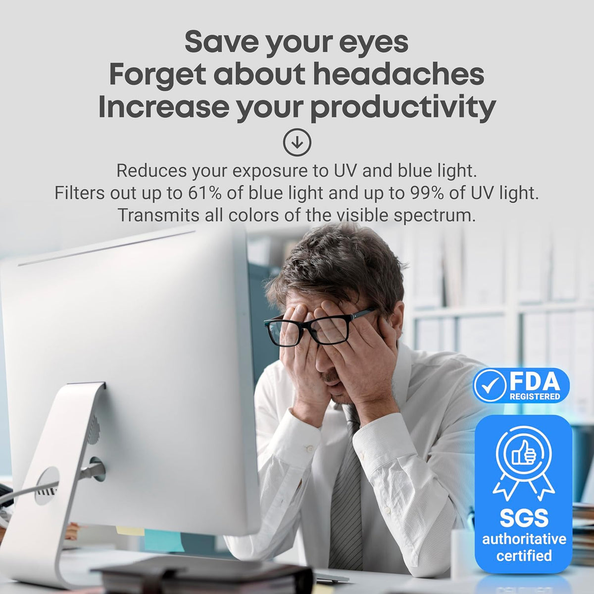 VINTEZ Blue Light Screen Protector for 21.5 Inch Computer Monitor and Laptop – Anti-UV Blue Light Blocking Film for Desktop PC, Eye Protection Filter, 19.3" x 11.3", 2 Pack