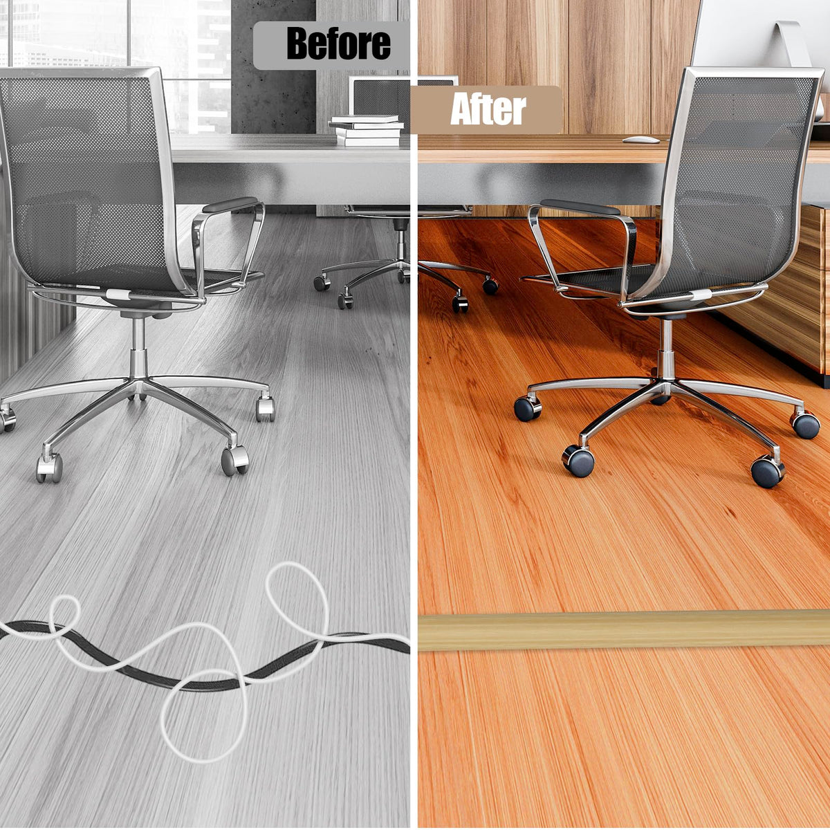Floor Cord Cover Self Adhesive Cord Hider,3.3FT Cable Management, Extension Strip Protector for Wires, Prevent Cable Trips for Offices, Gyms, Exhibitions Cavity:0.47"(W) x0.35(H) WoodLightyellow