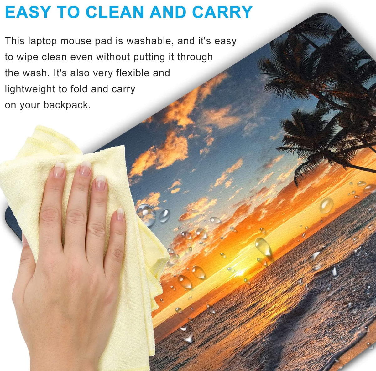 Sunset Beach Mouse pad with Tropical Ocean Landscape and Non-Slip Rubber Base Design for Personalized Women's Office Desktop Decoration Accessories 9.5x7.9 inch