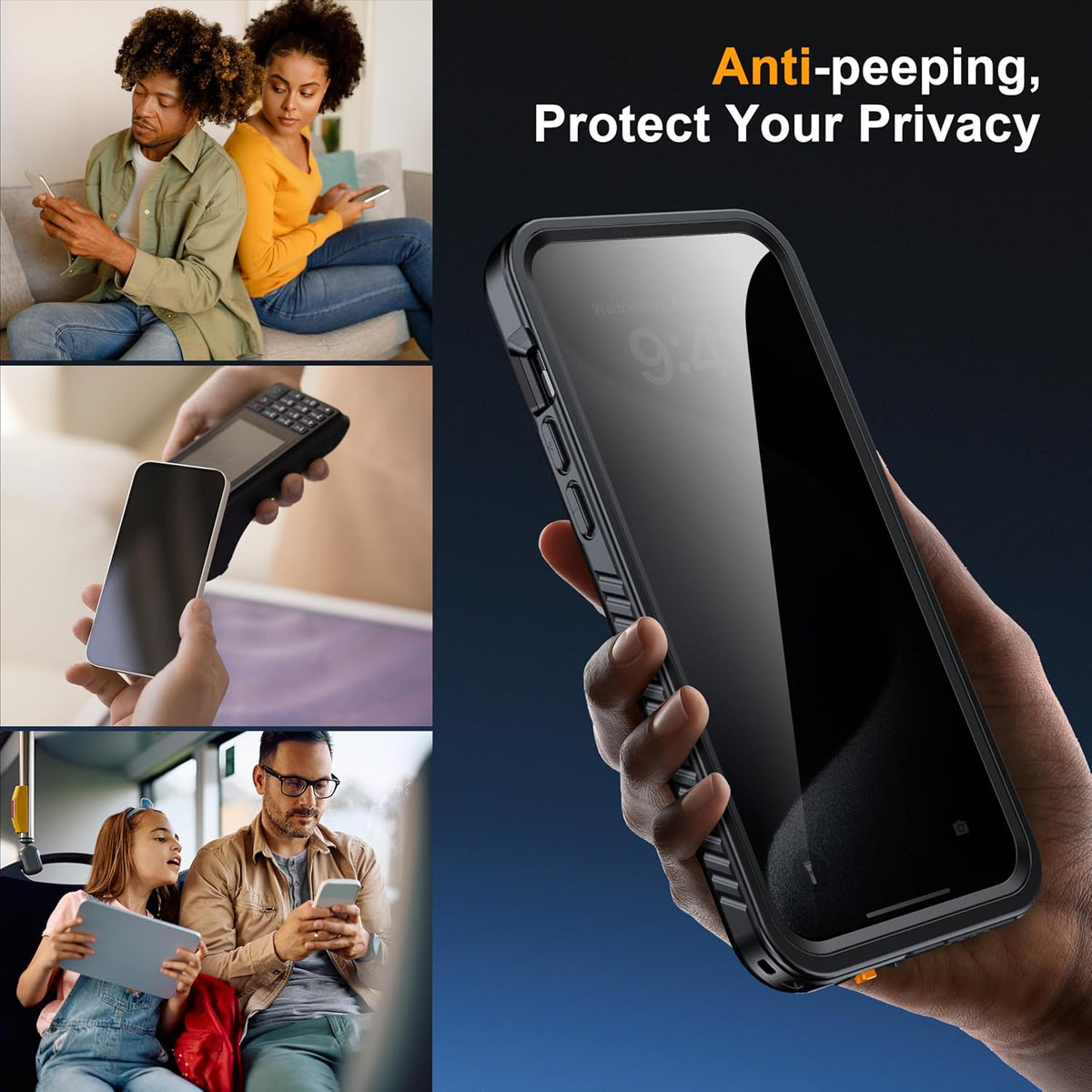 for iPhone 15 Pro Max Case Waterproof - Built-in Privacy Screen Protector & HD Screen Protector [IP68 Underwater] Shockproof Dustproof Full Body Protection iPhone 15 Pro Max Phone Case