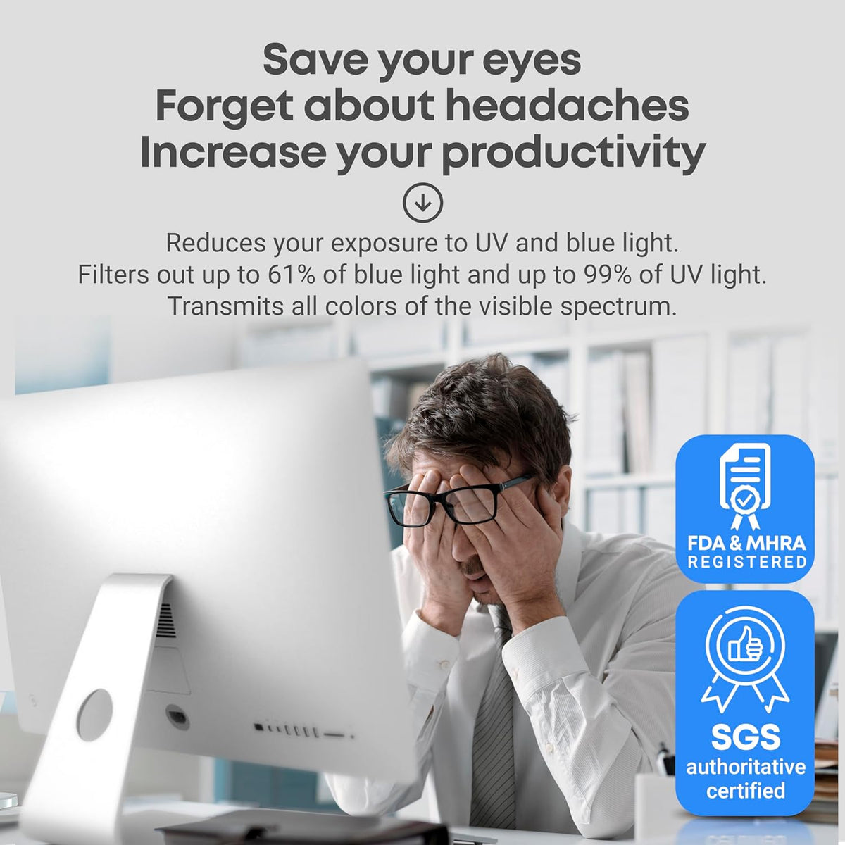 VINTEZ Blue Light Screen Protector Compatible With iMac 27 Inch (2012-2020) – Anti-UV Blue Light Blocking Film for Desktop PC, Eye Protection Filter, 24.1" x 15.1"