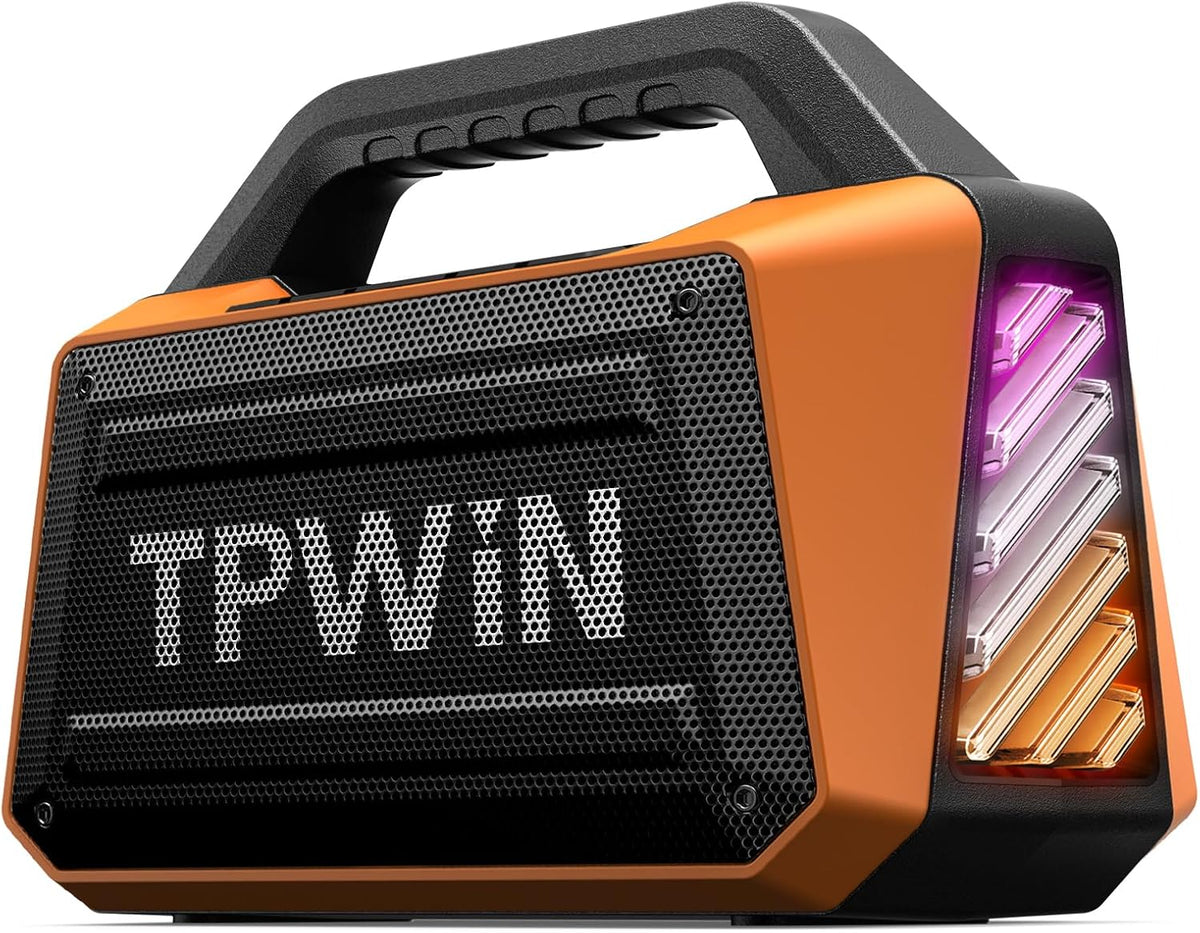 Portable Bluetooth Speaker Wireless - Loud Speakers 80W Peak, 20H Playtime, Light Show, TWS, Deep Bass, BT 5.3, IPX6 Waterproof for Outdoor Travel Camping Beach Pool - Orange