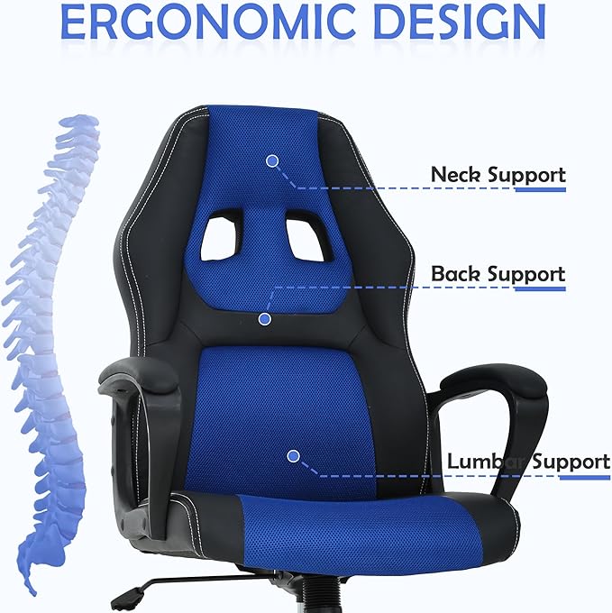 Massage Gaming Chair for AdultsComputer Chair Ergonomic Big and Tall Gaming Chair with MassagerComfortable Gaming Chair Leather Video Gaming Chairs Comfy Computer Chair250Lbs Blue Gaming Chair