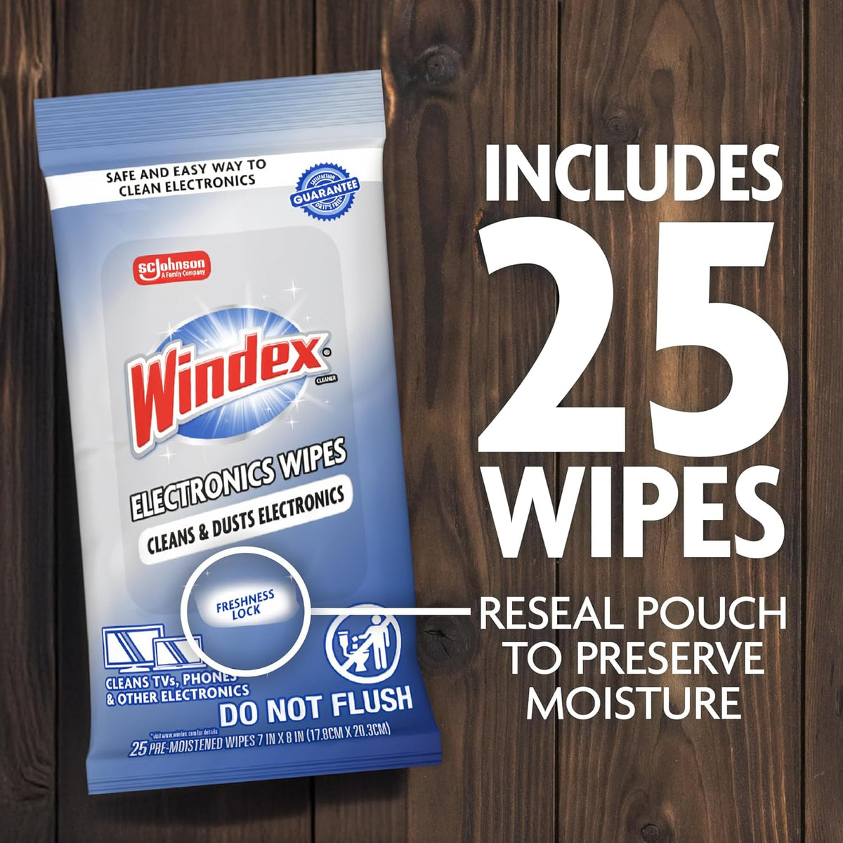 25 Count (Pack 3) Windex Electronic Cleaning Wipes, Pre-Moistened Screen Wipes for TVs, Phones, and Other Electronics
